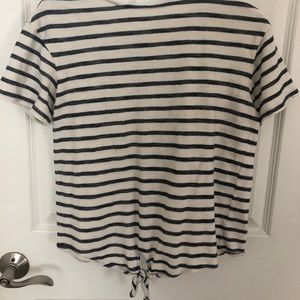 Navy and cream front tie casual top